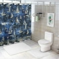 thumbnail image 7 of Orinice  Navy Blue Stall Shower Curtain, Sailboat Vertical Stripe Pattern Anchor Fishes Gulls Paint Effect Nautical Theme, Fabric Bathroom Decor Set with Hooks,  60x72, 7 of 7