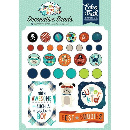 Making Memories Decorative Brads - Imagine That Boy Decorative Brads 25/Pkg-Plus 4 Chipboard Pieces
