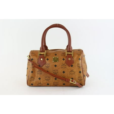 - Cognac Monogram Visetos Boston with Strap 227802 Brown Coated Canvas Satchel