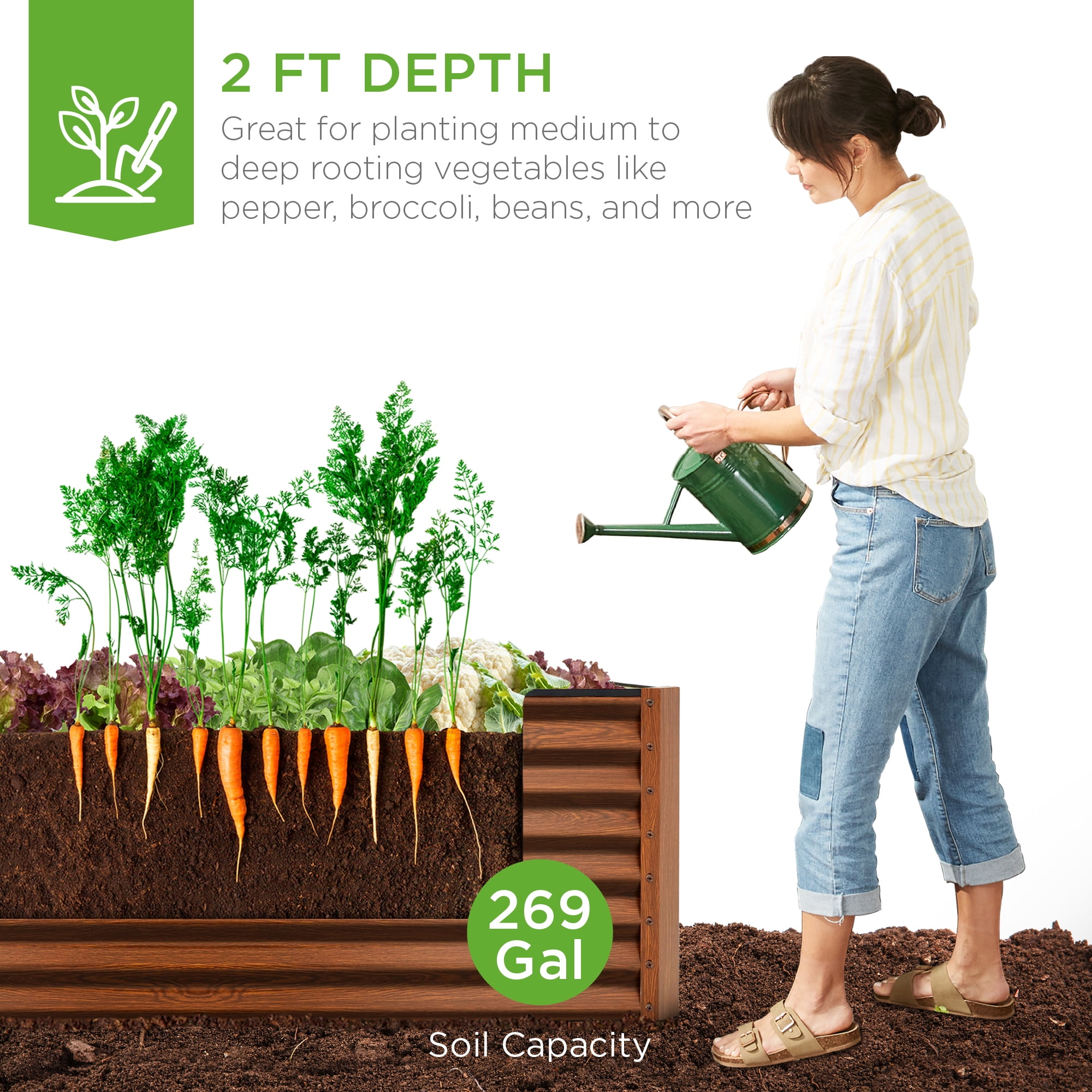 Best Choice Products 6x3x2ft Outdoor Metal Raised Garden Bed for Vegetables Flowers Herbs - Rustic Wood