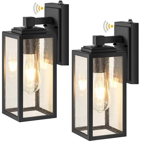 

2 Pack Dusk to Dawn Outdoor Wall Lighting Black Exterior Light Fixture Wall Mount for House Front Porch Anti-rust Aluminium Modern Outdoor Wall Lantern with Tempered Glass Shade for Garage