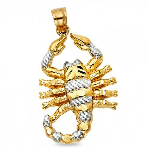 14k Yellow White Gold Scorpion Pendant Zodiac Sign Charm Hip Hop Style Diamond Cut Design 28 x 20 mm