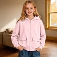 thumbnail image 2 of GobdXE Solid Cotton Blend Girls Zip Up Hoodie Long Sleeve Dual Patch Pocket Loose Casual Children Jacket Sweatshirt,2-3 Years(Light Pink), 2 of 4