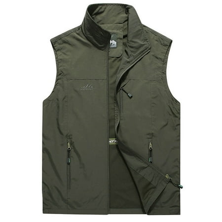Men s Outdoor Lightweight Stand Collar Multi-Pocket Quick Dry Breathable Mesh Vest Travel Waistcoat Fishing Hiking Vest Army Green XXXXXXL