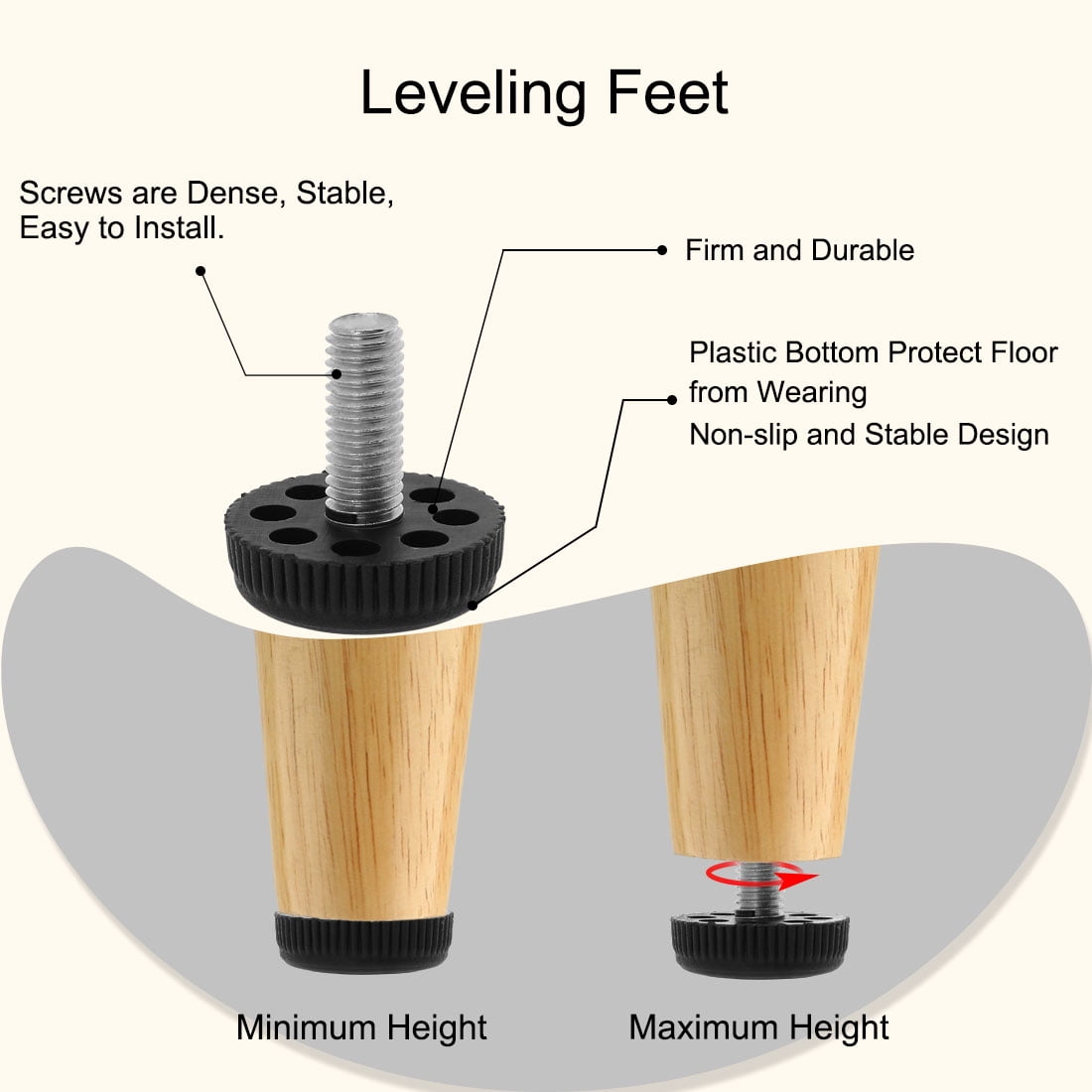 Unique Bargains 4Pcs M10 x 25mm Adjustable Leveling Feet for Home Furniture Desk Table