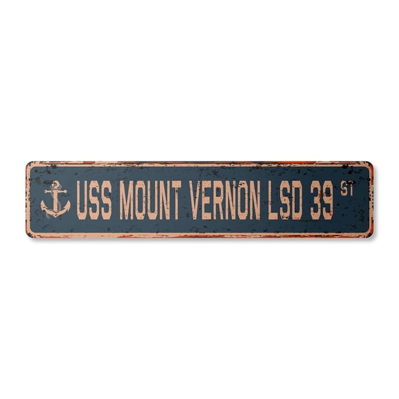 USS MOUNT VERNON LSD 39 Vintage Aluminum Street Sign us navy ship veteran sailor rustic metal tin gift | Indoor/Outdoor | 30" Wide