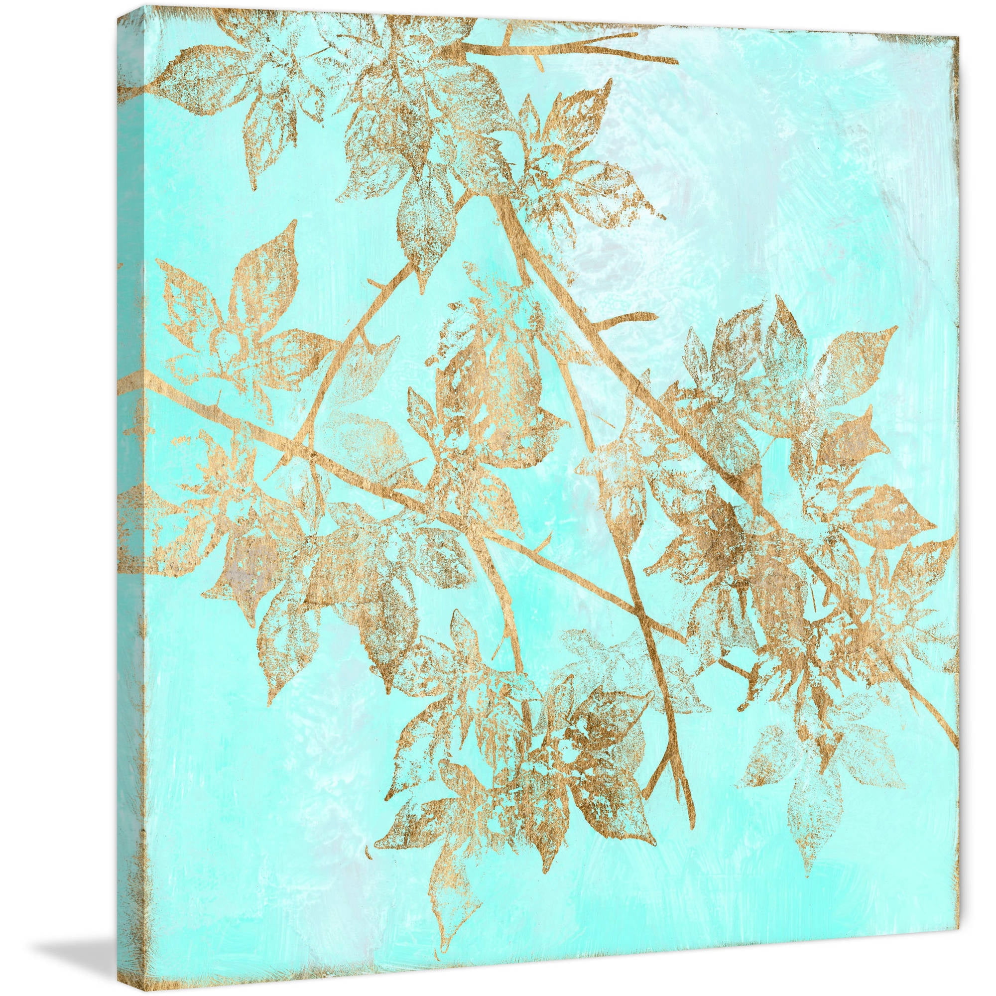 Marmont Hill "Aqua & Gold Maple I" Painting Print on Wrapped Canvas