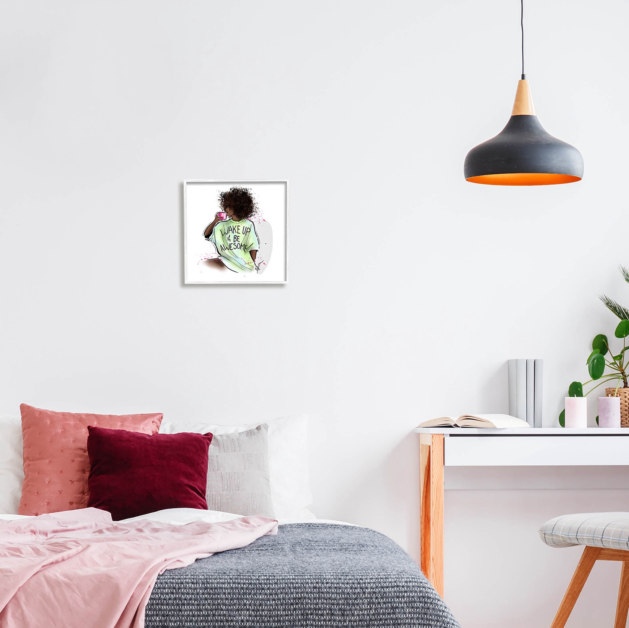 Stupell Industries Wake Up Be Awesome Phrase Graphic Art White Framed Art Print Wall Art, Design by Alison Petrie