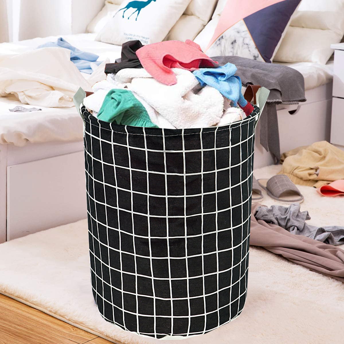 Foldable Waterproof Canvas Laundry Basket Bin Storage Washing Clothes Hamper ZZ 