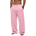 thumbnail image 5 of Men's Baggy Fleece Sweatpants Wide Leg Casual Elastic Drawstring Waist Trousers Loose Lounge Joggers Pant with Pockets Pink S, 5 of 5