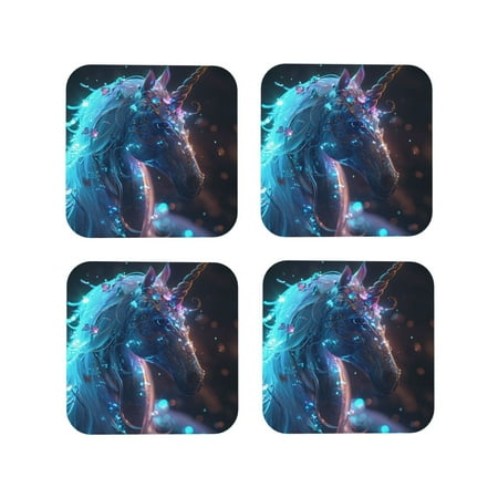 

Fuzoiu Crystal Pattern White Horse Print Leather Coasters Set Drink Coasters Set of 4 for Tabletop Protection Durable PVC Coasters Home Décor and Housewarming Gift-Square