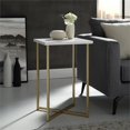 thumbnail image 2 of Pemberly Row 16" Transitional Metal Side Table with Faux Marble Top in Gold, 2 of 5
