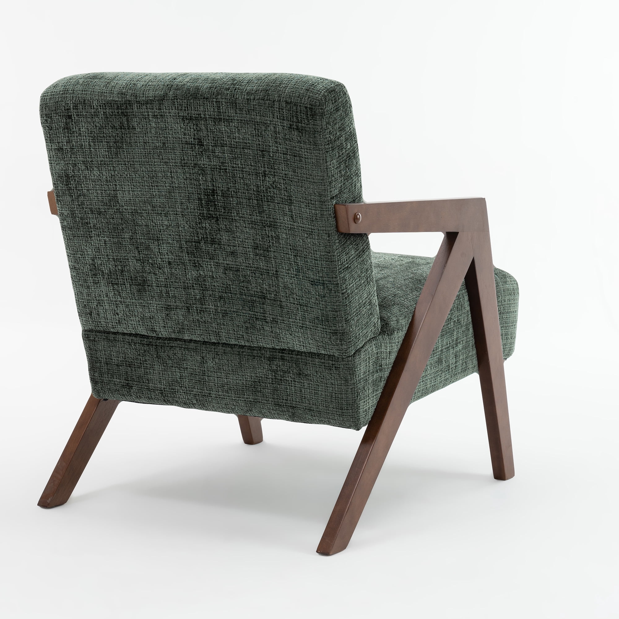 Mid-Century Modern Accent Chair with Solid Wood Frame,Upholstered Chenille Living Room Arm Chairs with Pillow for Bedroom, Living Room, Balcony, Reading Room
