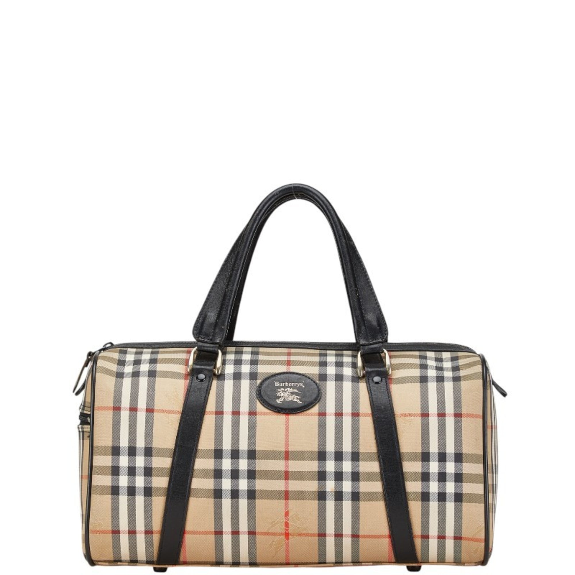 Pre-Owned Burberry Nova Check Horse Logo Boston Bag Beige