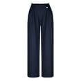 thumbnail image 4 of QUYUON Lightweight Summer Pants Women Fashion High Waist Wide Leg Pants Solid Color Dressy Pants Casual Suit Pants Cargo Pants for Women Full Pant Leg Length Skinny Pant Style N-3051 Dark Blue XL, 4 of 6