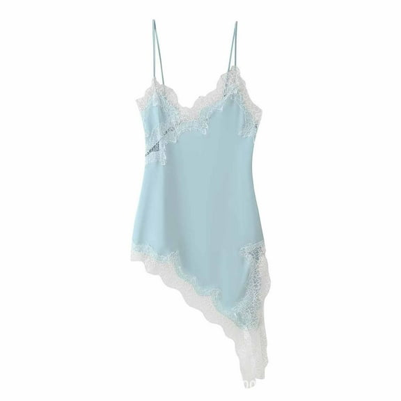 Gytharion Cami Nightgowns for Women Soft Comfy Spaghetti Strap Chemise Sleepwear Fashion Casual Lace Mini Slip Pajama Dress Lightweight Sleeveless Asymmetrical Nightdress