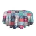 thumbnail image 5 of Blue Boho Pioneer Flower Patchwork Pattern Round Tablecloth 60"x60",Wrinkle Wipeable Table Cloth for Kitchen Dining Room Picnic Patio Party, 5 of 6