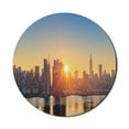 thumbnail image 1 of City Mouse Pad for Computers, Tranquil Sunrise at Midtown Manhattan United States NYC Waterfront America, Round Non-Slip Thick Rubber Modern Mousepad, 8" Round, Pale Blue Peach Tan, by Ambesonne, 1 of 2