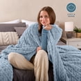 thumbnail image 4 of Bare Home Faux Shearling Blanket - Fluffy & Soft - Lightweight - Throw/Travel, Dusty Blue - Cable, 4 of 7