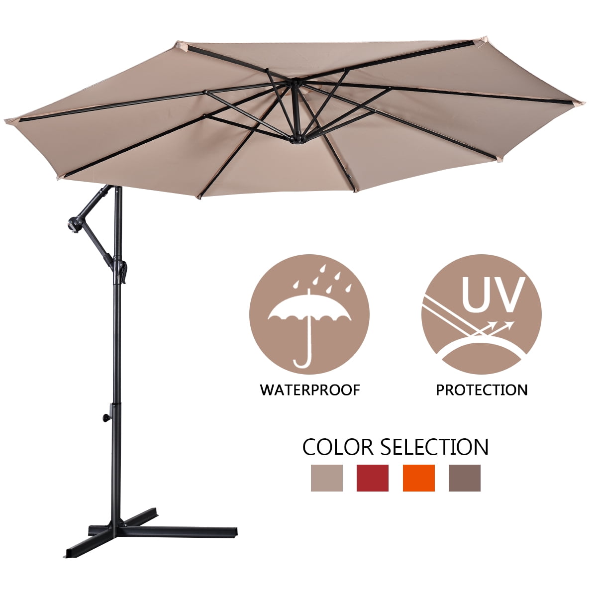 Gymax 10' Hanging Umbrella Outdoor Patio Market Banana Umbrella Offset Beige