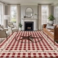 thumbnail image 3 of 8x10 Washable Area Rug, Retro Mottled Non-Slip Extra Large Rectangle Rug for Living Room Bedroom, Country Star Berry Farmhouse Red Buffalo Plaid Indoor Floor Mat for Home Decor, 3 of 9
