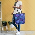 thumbnail image 6 of Open Top Canvas Tote Bag with Zipper Reusable Shopping Bag 13.5x15" Roomy Carryall Deep Indigo Snowflakes, 6 of 9