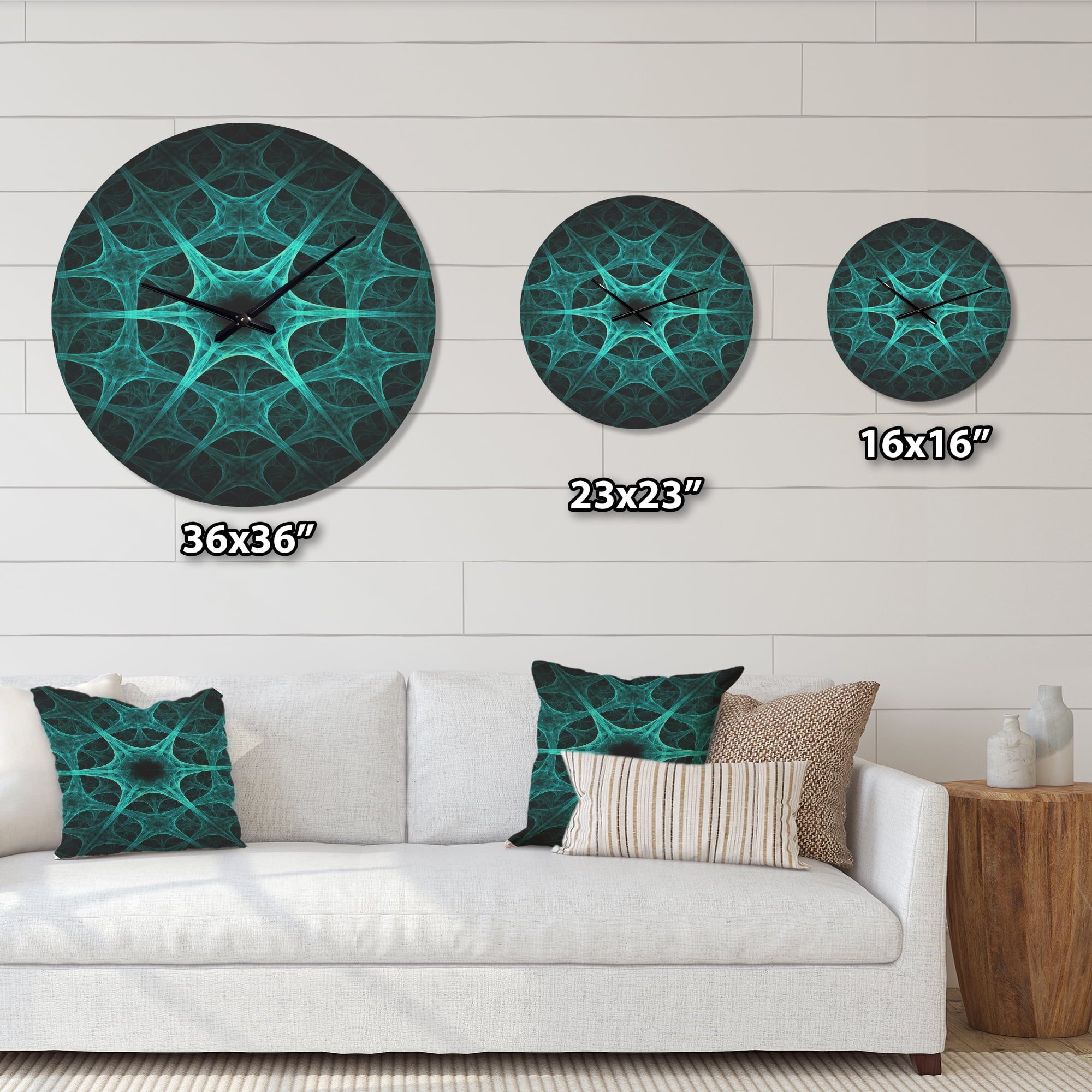 Designart 'Abstract Tourquise Floral Design' Modern Wood Wall Clock