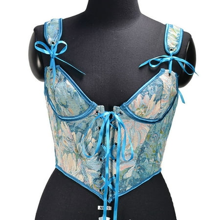 

Moxiu Clearance Vest Tops for Women Retro Renaissance Irish Bustier Straped Floral Patterned Lace-up Dress Sexy Boned Cosplay Summer Lingerie Waistcoat