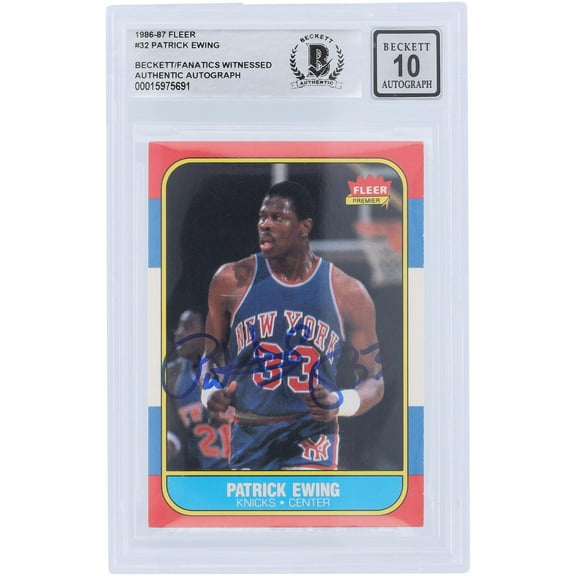 Patrick Ewing New York Knicks Autographed 1986 Fleer Series 1 #32 Beckett Fanatics Witnessed Authenticated 10 Rookie Card - Fanatics Authentic Certified