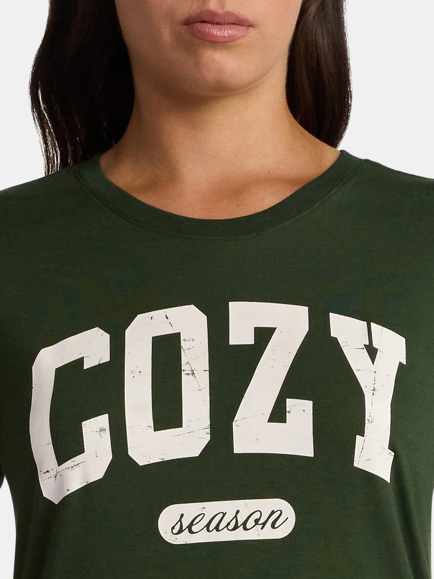 Positivitees Women's Cozy Season Graphic Seasonal Fall Tee, Sizes S-XXXL