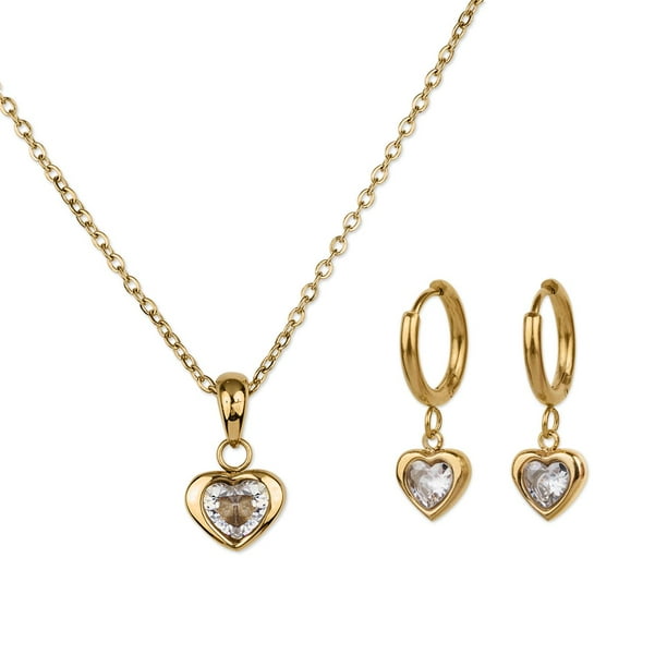 Set de Joyería para Mujer Corazón LuckyLy Acero Inoxidable con Zirconia Cúbica Dalia Dorado UNITALLA