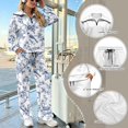 thumbnail image 6 of Women's 2 Piece Outfits Tracksuit Matching Lounge Set, L, Long Sleeve Half Zip Sweatshirt, Wide Leg Pants, Fall Fashion Sweatsuits, Airport Tracksuit, Pockets, Blue Bird Floral Toile, 6 of 7