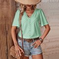 thumbnail image 4 of Mittory Women's Elegant Lace V Neck Short Sleeve Solid Tops Shirt Blouse, 4 of 4