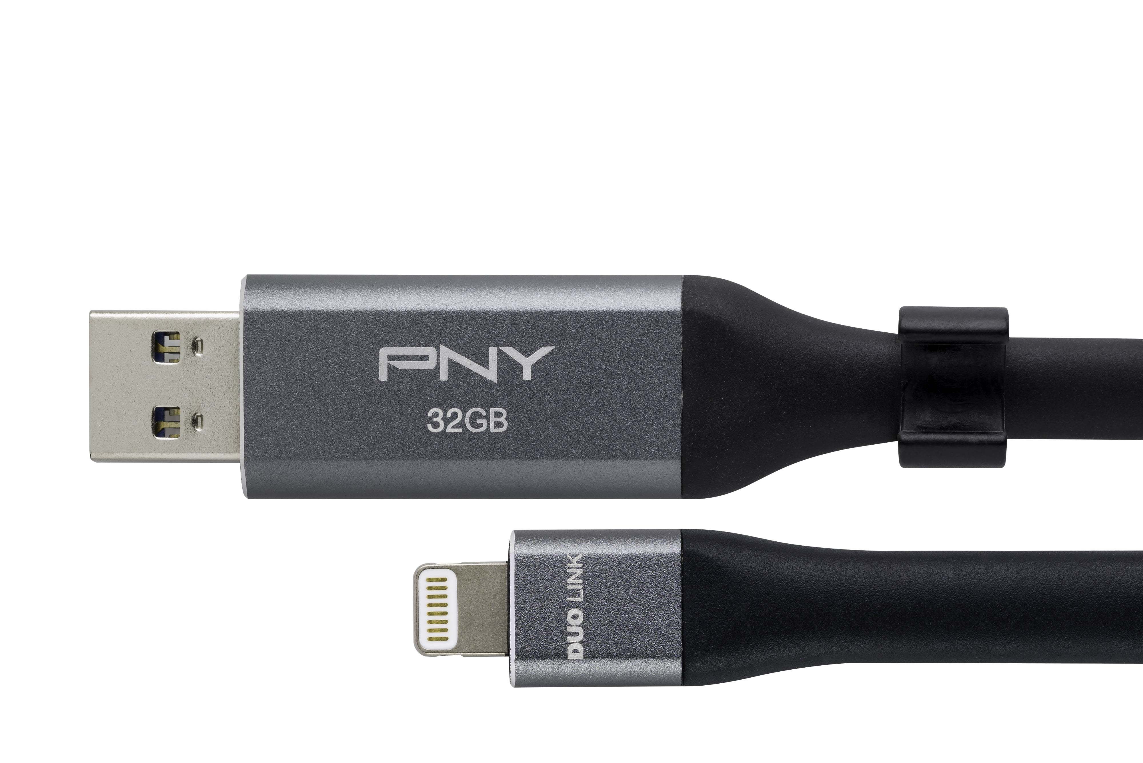 P-FDI32GLA02GC-RB PNY Duo Link Sync /& Charge 32GB Metal Gray for iPhone//iPad