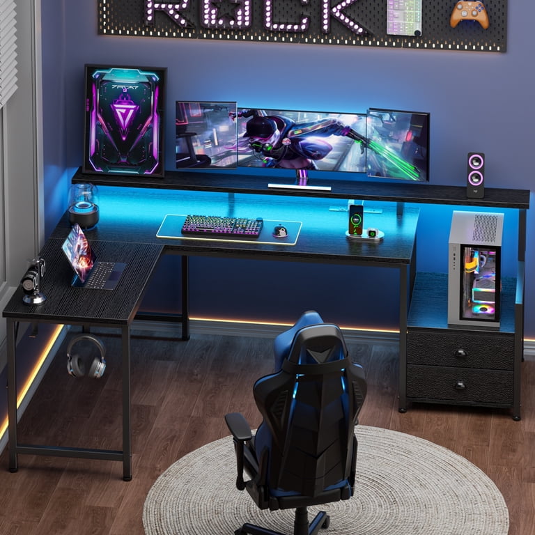 Satifur 66 Inch L-Shaped Gaming Desk with LED Lights photo 1