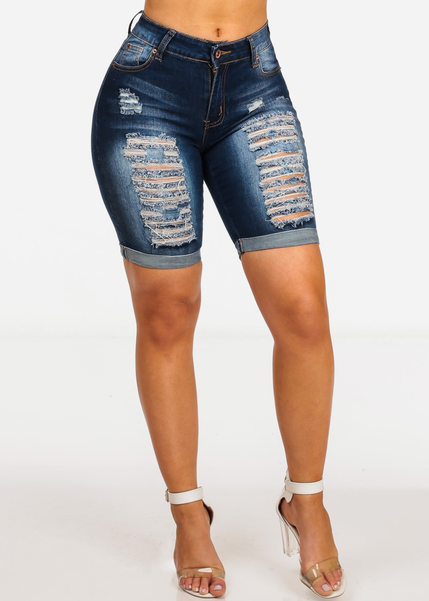 distressed bermuda jean shorts