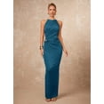 thumbnail image 5 of Teal Blue Elegant Halter Neck Ruched Criss-Cross Bodycon Dress For Women Evening Party Glam, 5 of 8