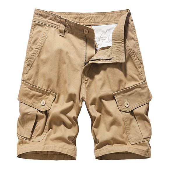 Mens Shorts Casual Elastic Waist Relaxed Fit Cotton Lightweight Quick Dry Hiking Work Cargo Shorts Men Sport Khaki 38