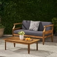 thumbnail image 4 of Euroco Mid-Century Modern Outdoor 3-Piece Acacia Wood Patio Sofa Set with Coffee Table and Water-Resistant Cushions, 4 of 9