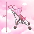 thumbnail image 4 of Baby Doll Stroller & 12" Baby Doll with Pacifier Gift Set - Pink Striped Fabric Baby Stroller Toy for Kids - Foldable Play Stroller for Dolls with Canopy - Baby Doll Stroller for Toddlers, Girls, 4 of 7