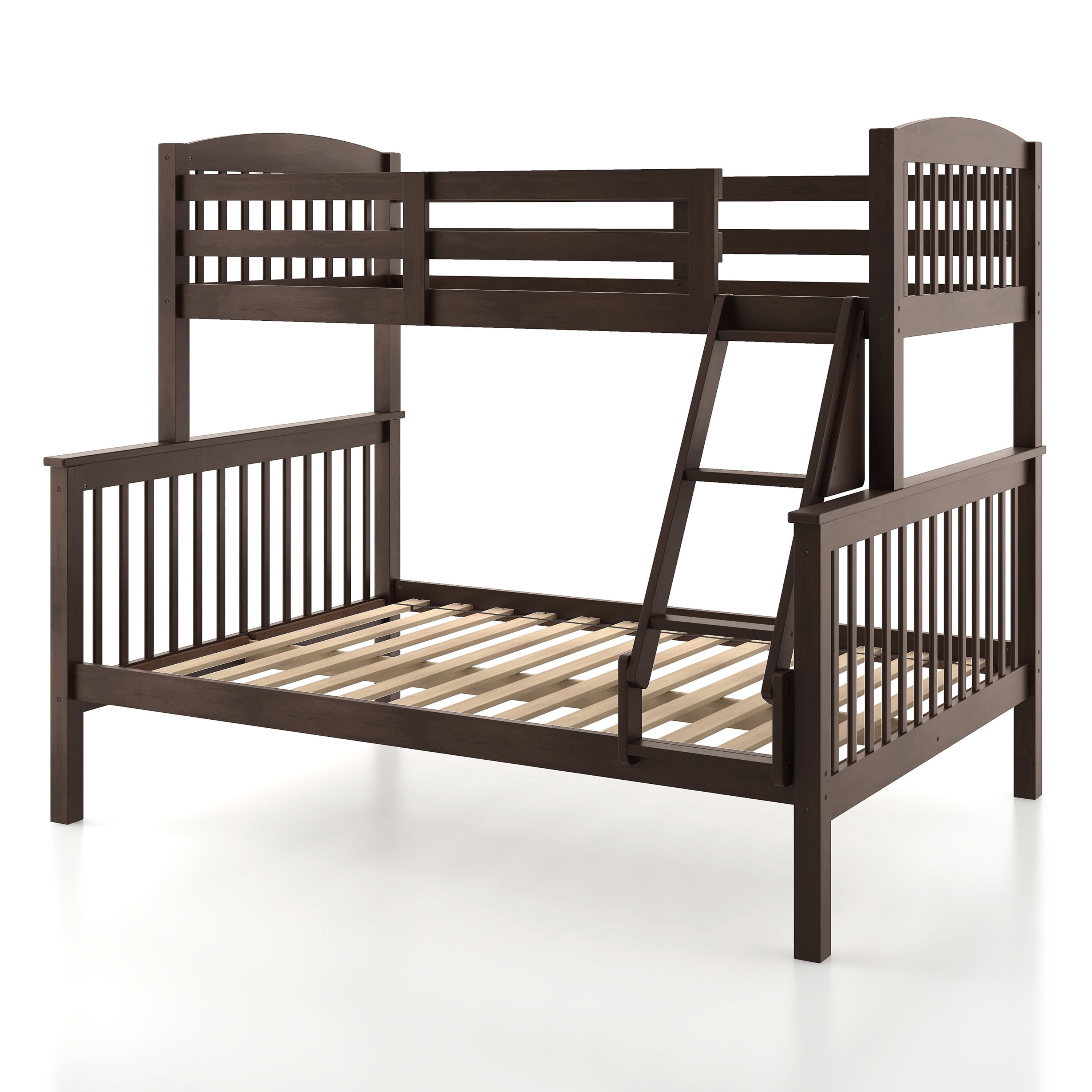 Furniture of America Aida Twin over Full Kids Wood Dark Brown Bunk Bed with Ladder
