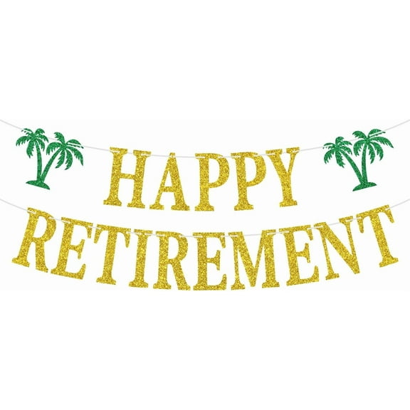 Happy Retirement Banner - Hawaii I'm Retired Bunting Sign - Retirement Party Decorations Supplies for Men or Women, Gold Glitter