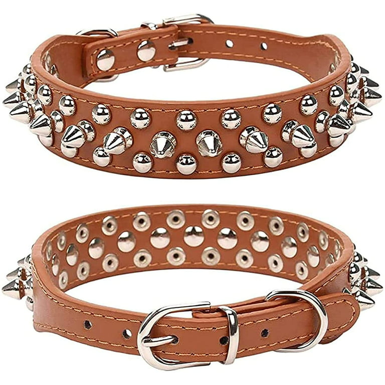 Spiked Studded Rivet Leather Dog Collar for Cats Puppy Small Medium  Pets（Brown，XXS） 