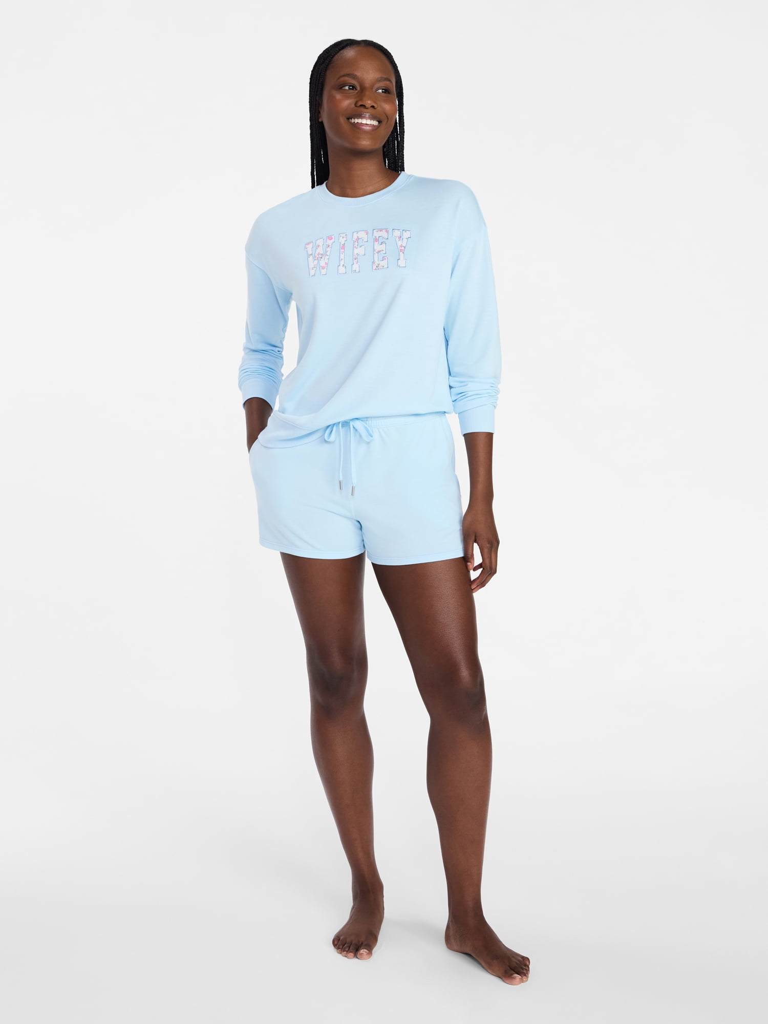 Joyspun Women's French Terry Knit Bridal Long Sleeve Sleep Top, Sizes XS to 3X