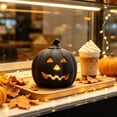 thumbnail image 5 of 6 Inch Black Halloween Jack O Lantern with LED Tea Light Candle, Resin Light Up Pumpkin Decor, Warm Glow for Indoor Tabletop Home Porch Trick Or Treat Halloween Party Decoration, 5 of 5