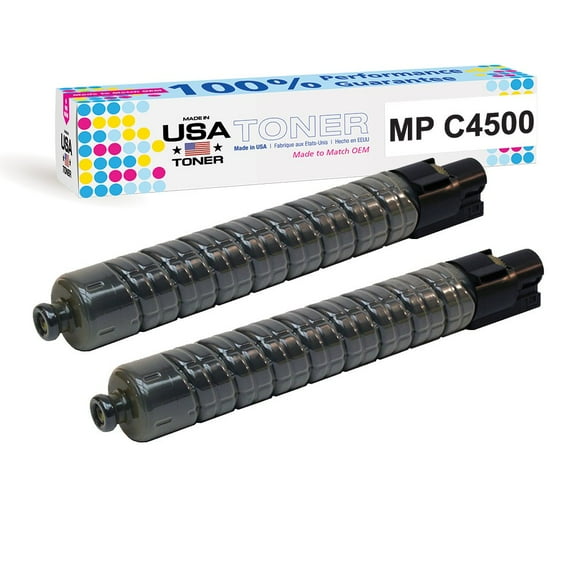 MADE IN USA TONER Compatible Replacement for Ricoh Aficio MP C3500, MP C4500, 888604, 841342 Black, 2 Pack