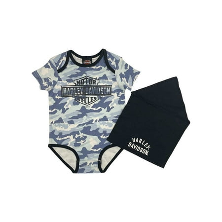 

Harley-Davidson Baby Boys Printed Camo Knit Newborn Creeper & Doo Rag (0/3M) Harley Davidson