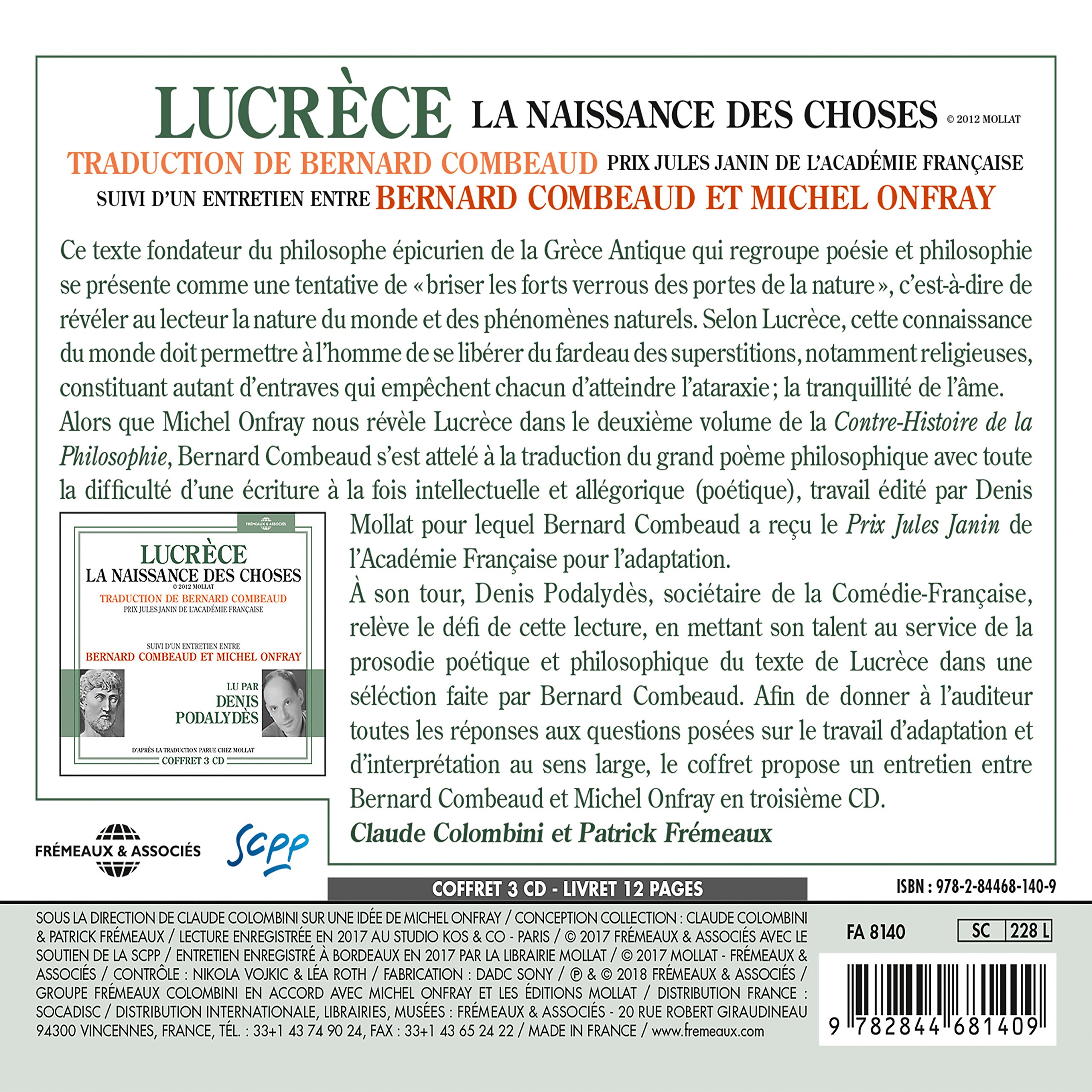 Michel Onfray - Lucrece la Naissance Des Choses Suivi D'un - Music & Performance - CD