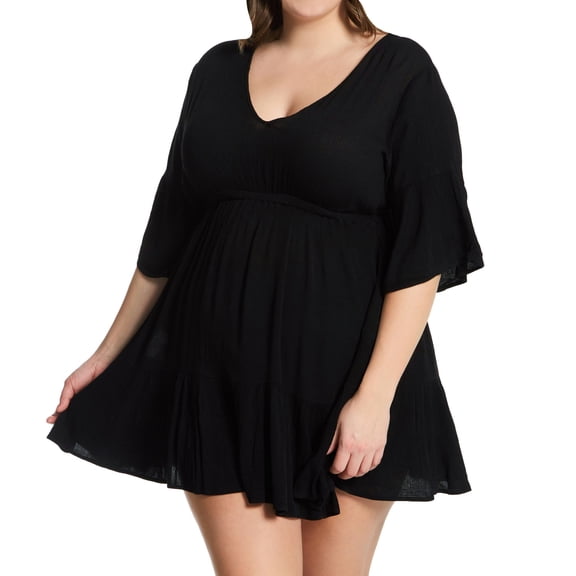 Women's Raisins Curve J840097 Plus Size Tavarua Dress Cover Up (Black 2X)