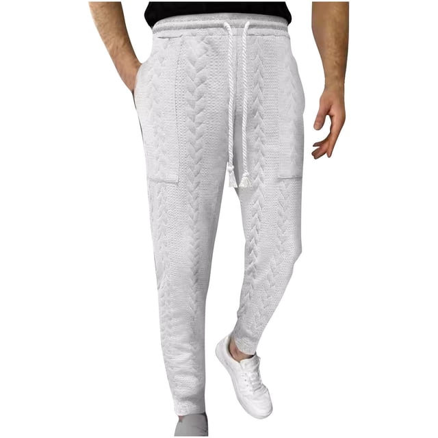 Diufon Men's Casual Pants Drawstring Elastic Waist Trendy Versatile Tapered Jogger Pants with Pockets